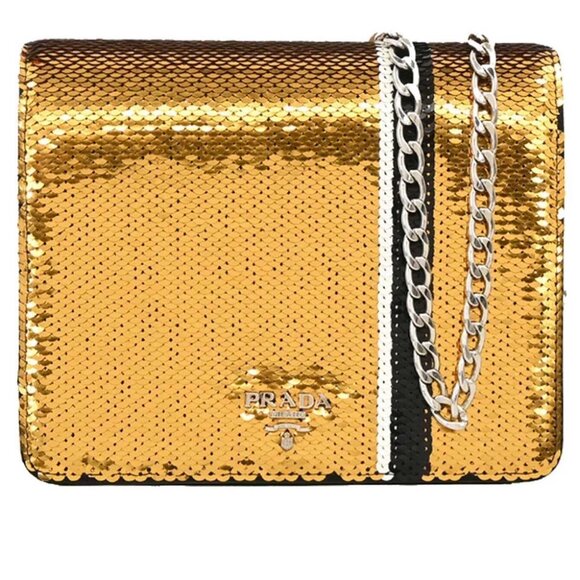Prada Gold Sequins Satin Shoulder Bag - Picture 1 of 10